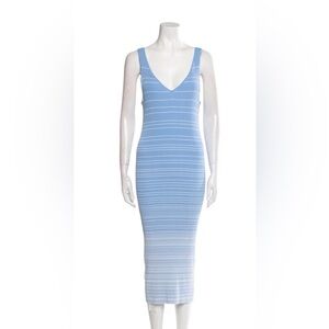 STAUD Light Blue and White Striped Midi Dress
